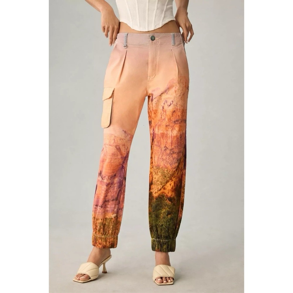 Pilcro Anthropologie Zion Canyon Landscape Print Cargo Joggers Petite 29P Small